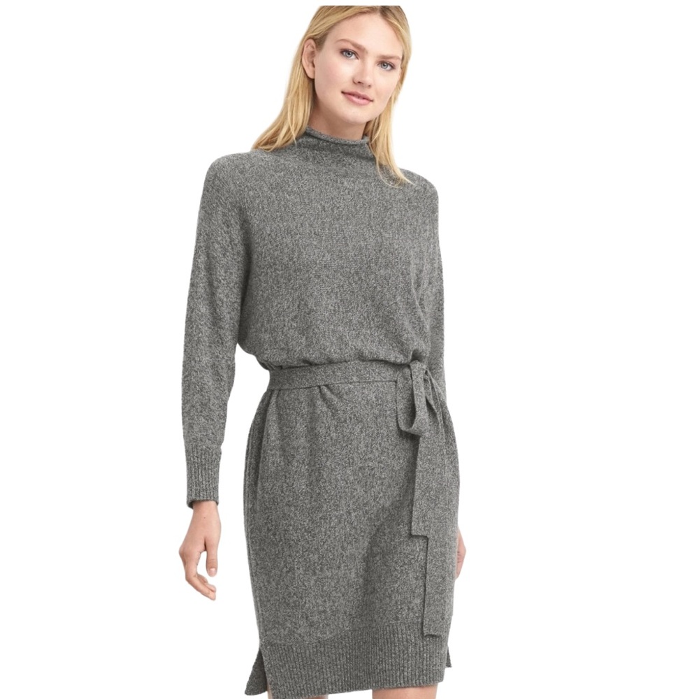 GAP Merino Wool Blend Sweater Dress Funnel Rolled Neck‎ with Waist  Tie  M